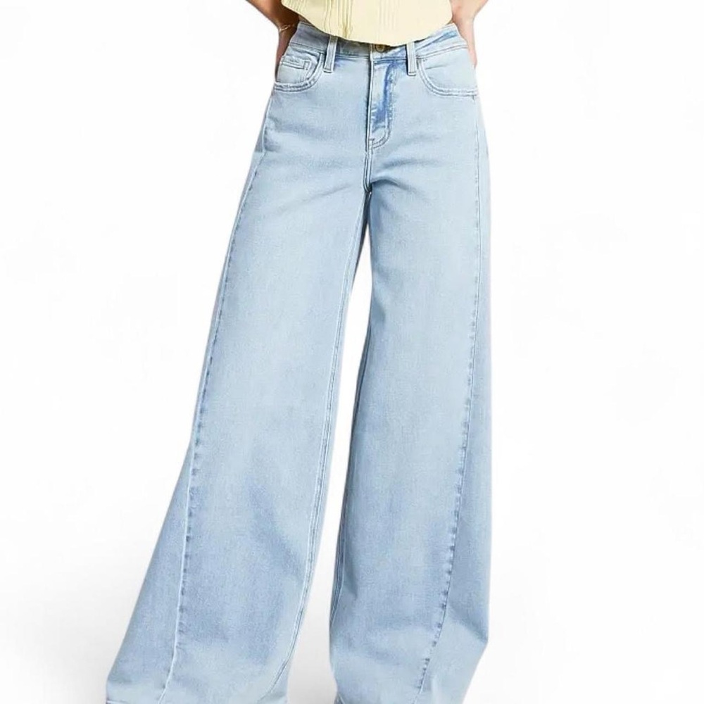 Vervet Light Blue Wide-Leg Super Flare Palazzo Jeans Side Seams